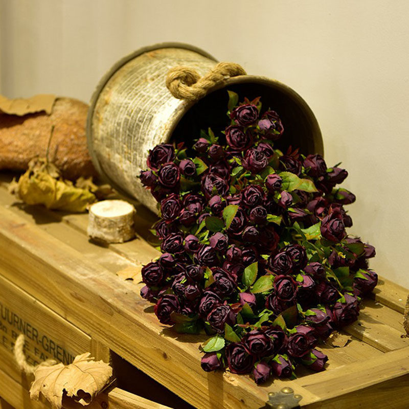 仿真干花假花花束玫瑰蔷薇小支花复古色摄影名宿服装店橱窗展示