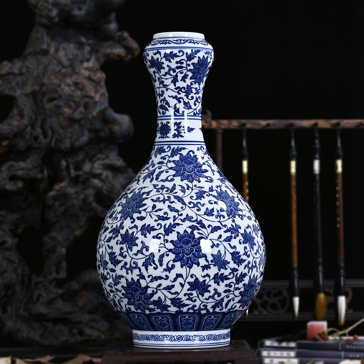 中式景德镇陶瓷摆件仿古青花瓷手绘花瓶家居客厅电视柜花瓶