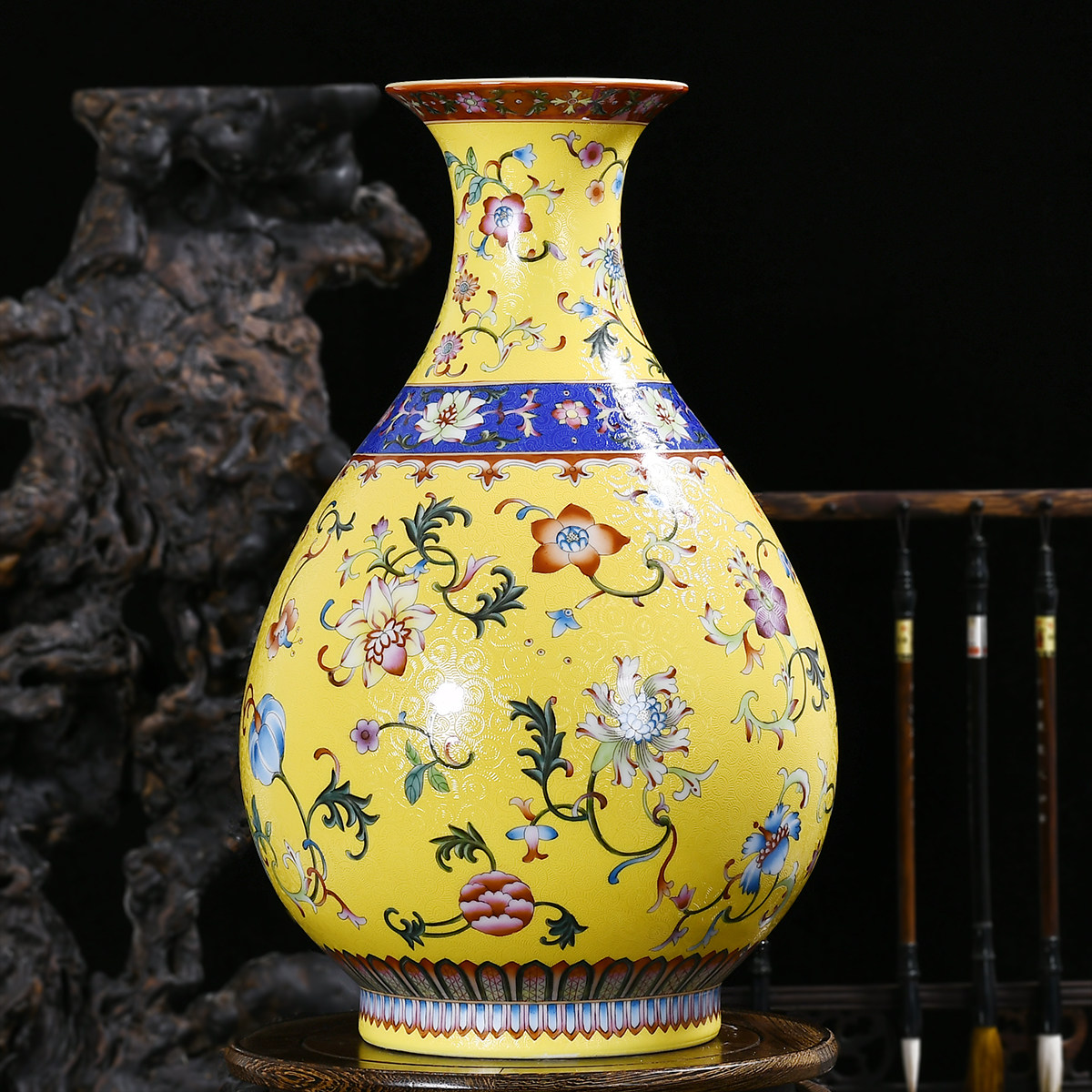 景德镇陶瓷花瓶仿古手绘扒花玉壶粉彩珐琅客厅家居花瓶