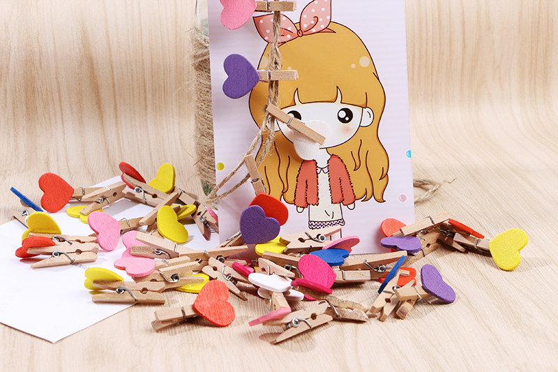 木制卡通可爱迷你夹子爱心相片夹照片夹子3cm小木夹50个照片墙饰