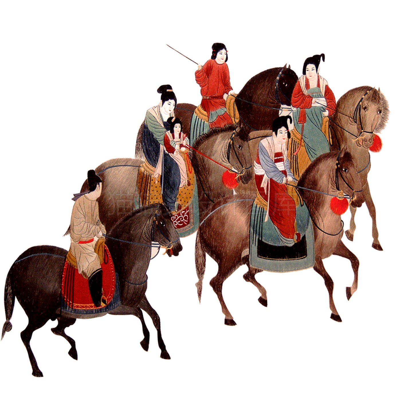 骑马手绘古风骑马人人物战马可爱卡通牵马png设计素材