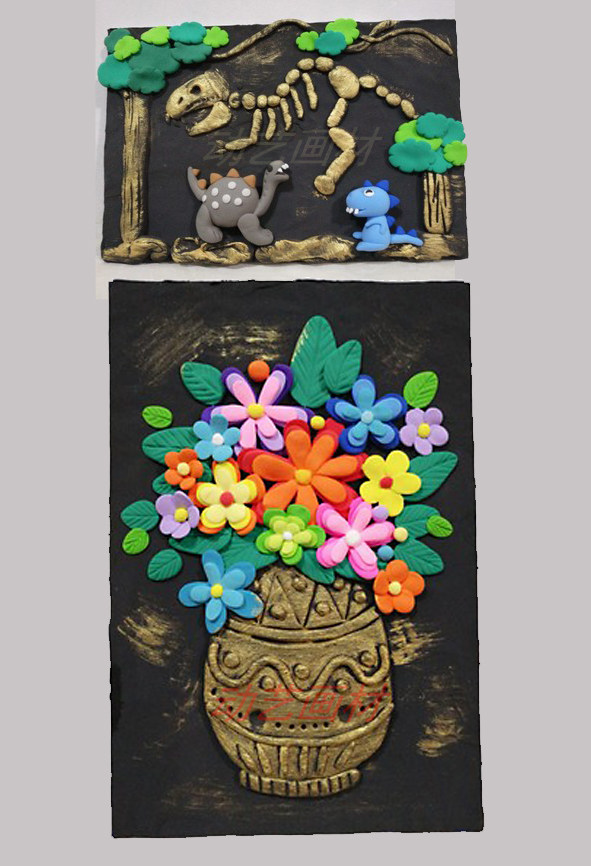 儿童创意diy仿铜浮雕粘土主题题画幼儿园装饰画手工创意粘贴类