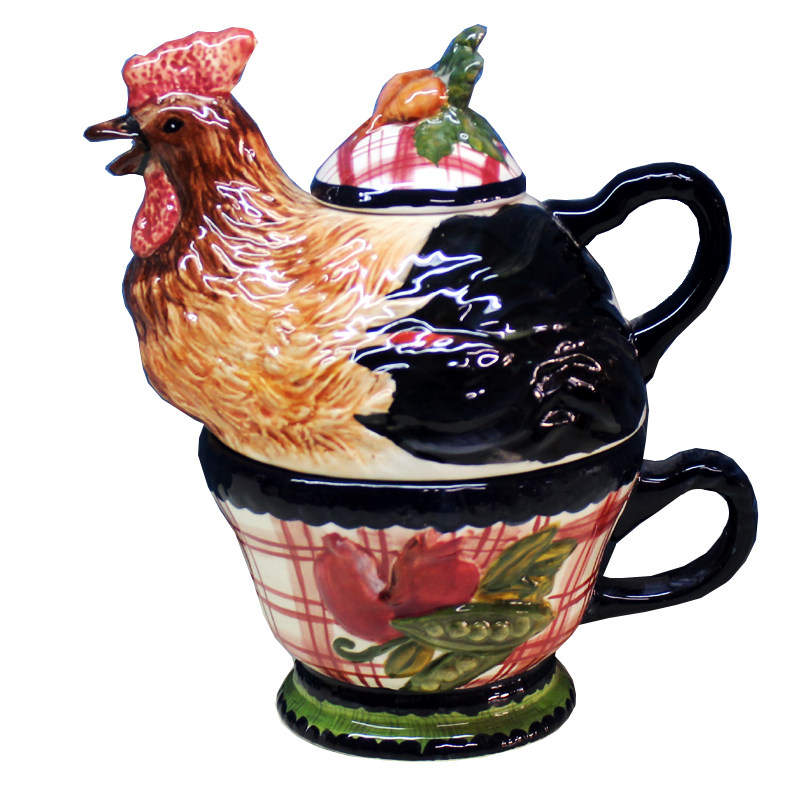 特惠手绘陶瓷tracyporter浮雕大公鸡茶杯茶壶杯托壶茶壶