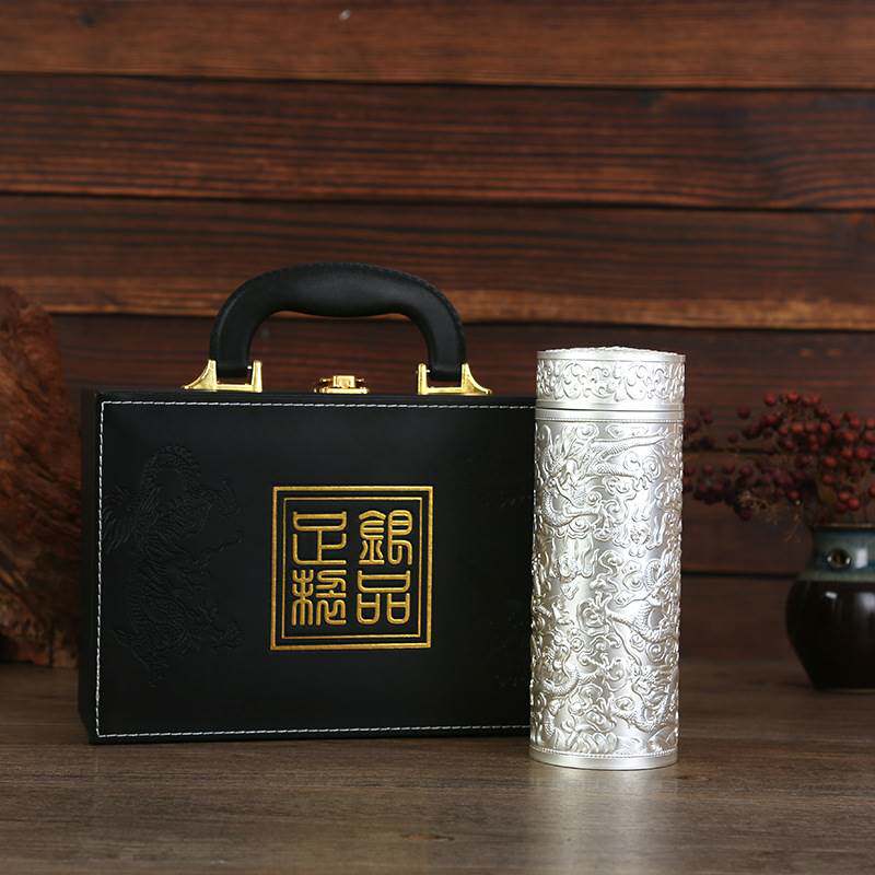 九龙浮雕纯银水杯银杯子999纯银内胆礼品杯人茶杯保温杯礼品送礼_一朵