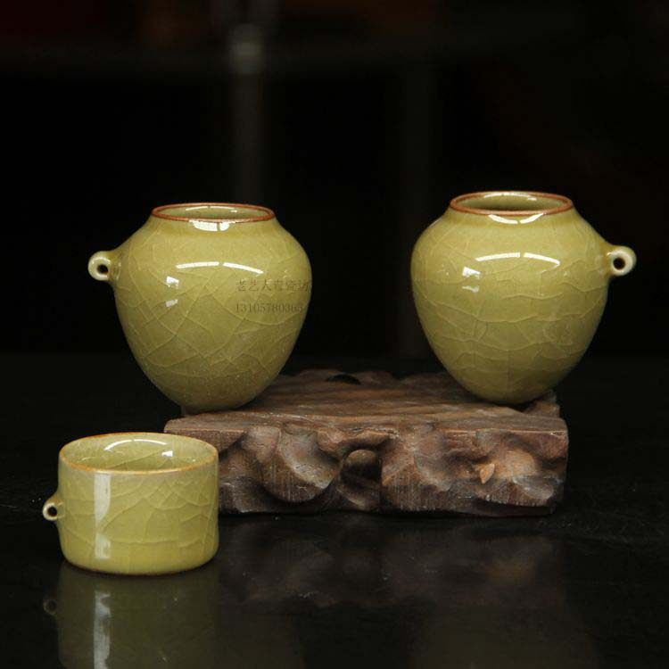 鸟杯青瓷仿古哥窑宠物配件鸡心鸟碗鸟笼画眉喂食器