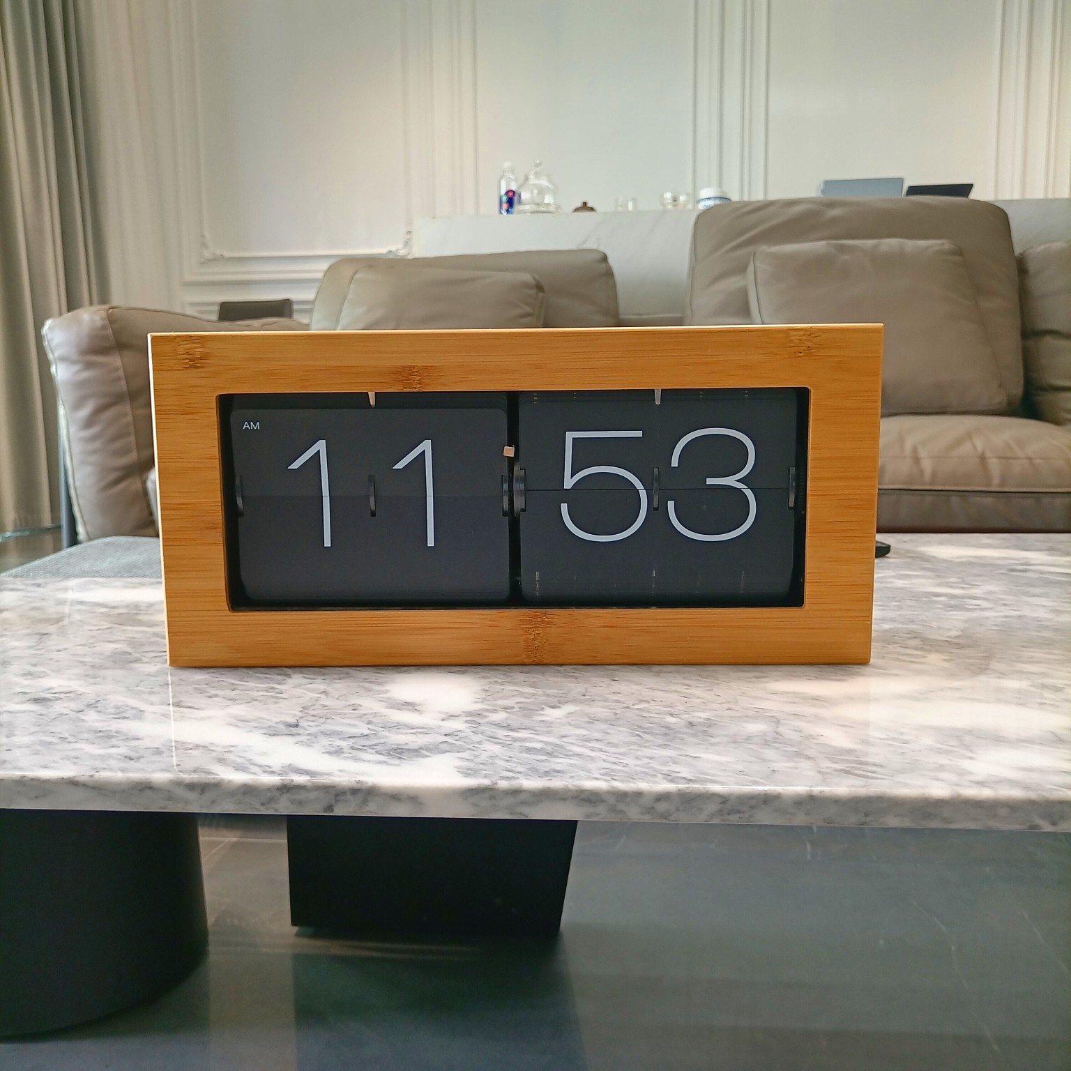 竹木翻页钟台钟挂钟客厅卧室书房摆台时钟来电狂响同款轻奢简约钟