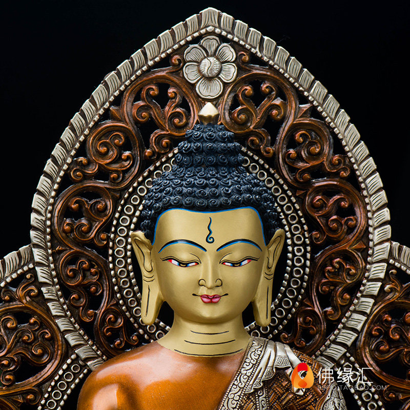 佛像佛缘释迦摩尼藏传佛教15寸紫铜镀银释迦牟尼密宗摆件