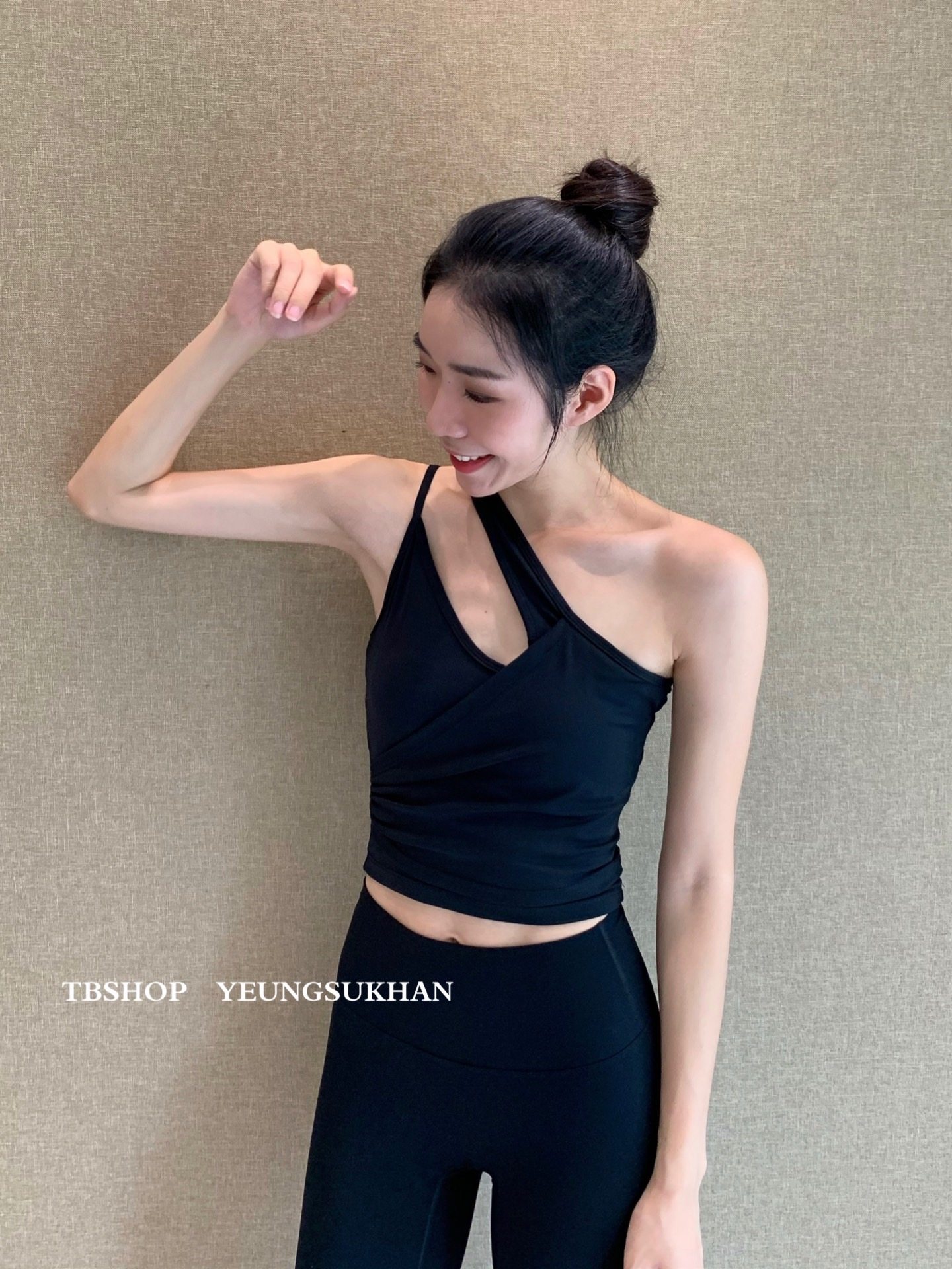 yeungsukhan斜肩背心chic运动吊带不规则无袖上衣ins瑜伽背心