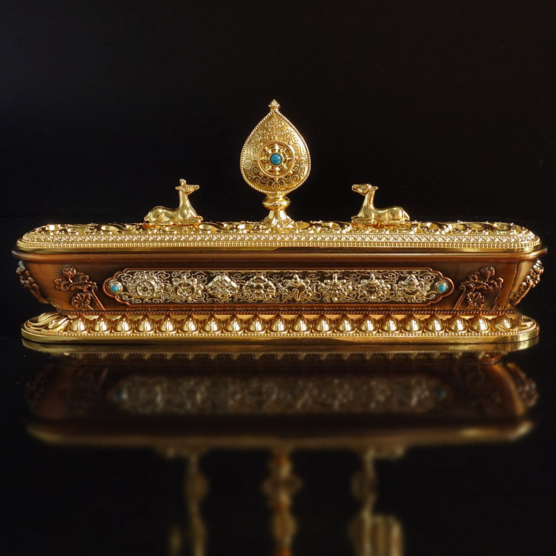 藏式金卧香炉密宗法器藏香香香尼泊尔合金八吉祥香薰炉