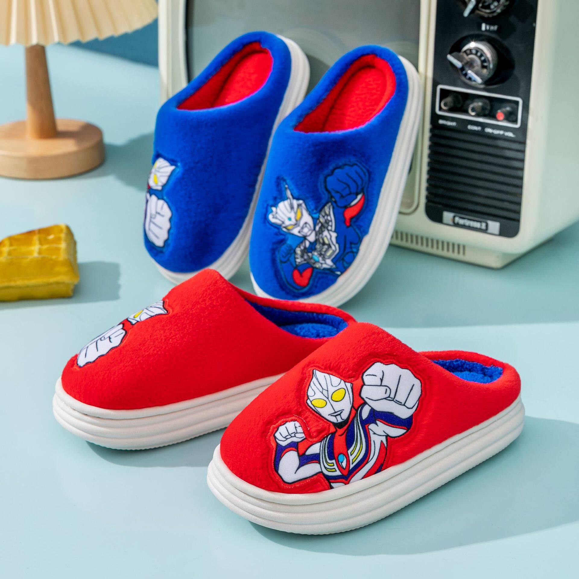 奥特曼拖鞋儿童男孩秋冬季2022新款保暖中大童软室内家居拖鞋