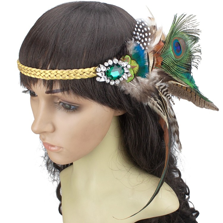 波西米亚印第安民族孔雀孔雀羽羽毛前额额发个性旅游发饰