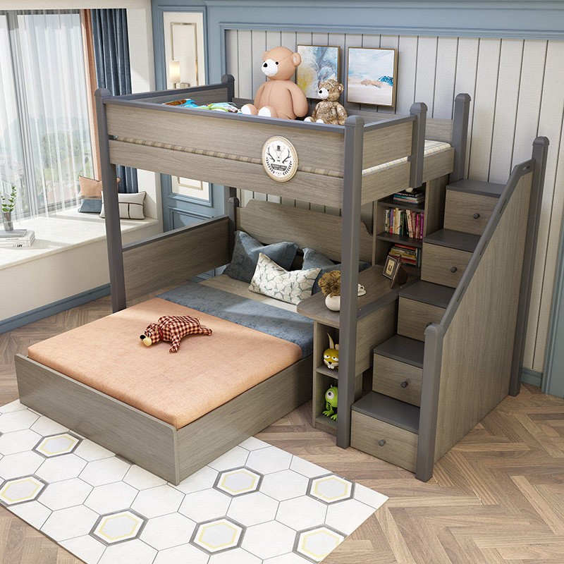 双层床小户型儿童子母床错位型高低床现代上下床北欧多功能组合床