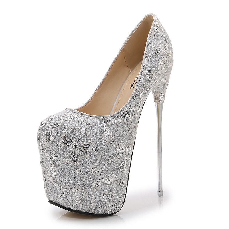 19cm亮片细跟防水台恨天高单鞋性感情趣夜店单鞋