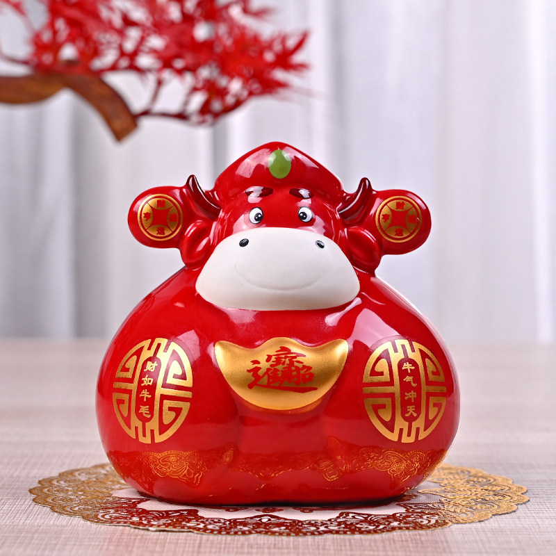 招财红牛牛年生肖可爱陶瓷存钱卡通儿童网红储蓄罐