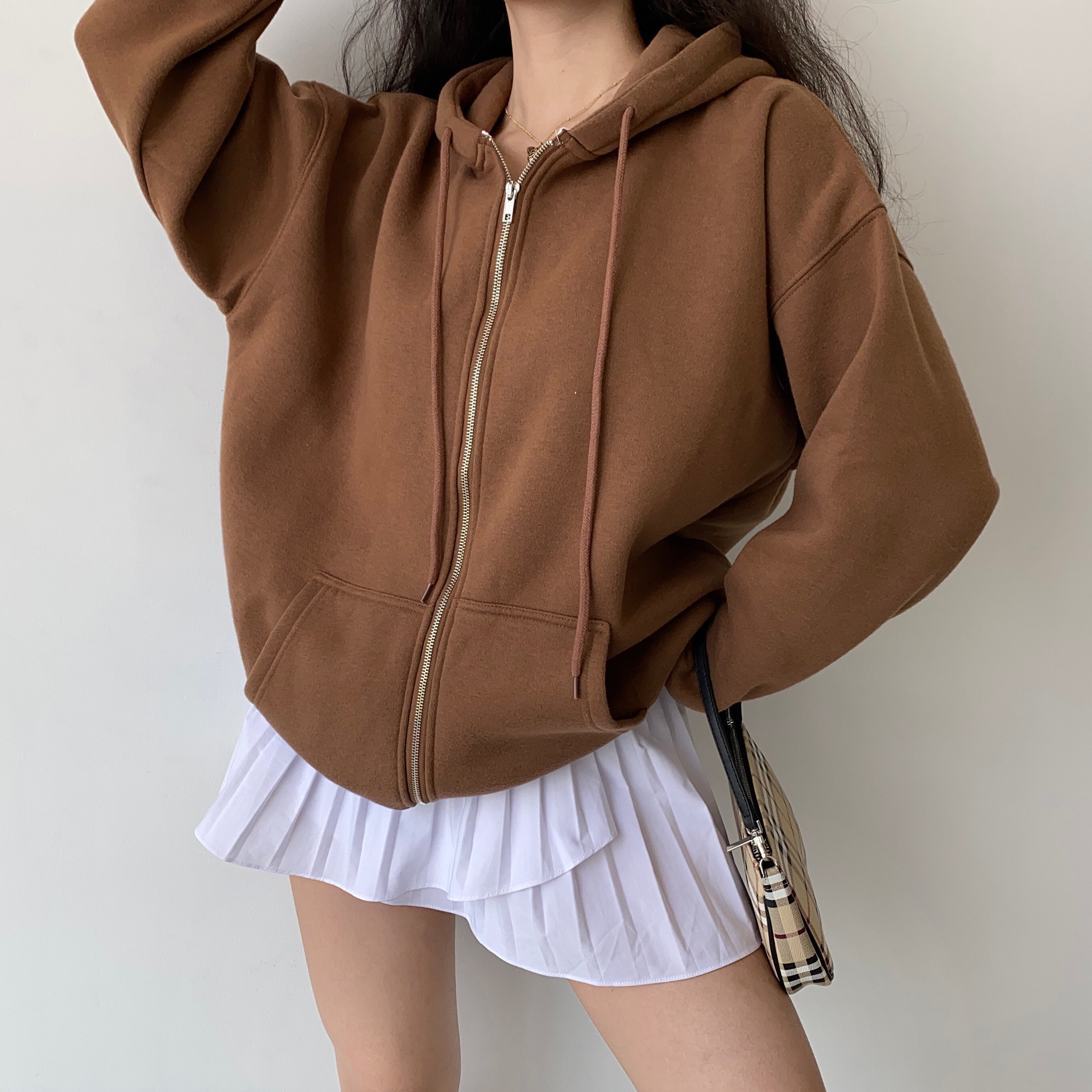 gogirl连帽开衫卫衣女宽松慵懒风加绒磨毛秋冬卫衣