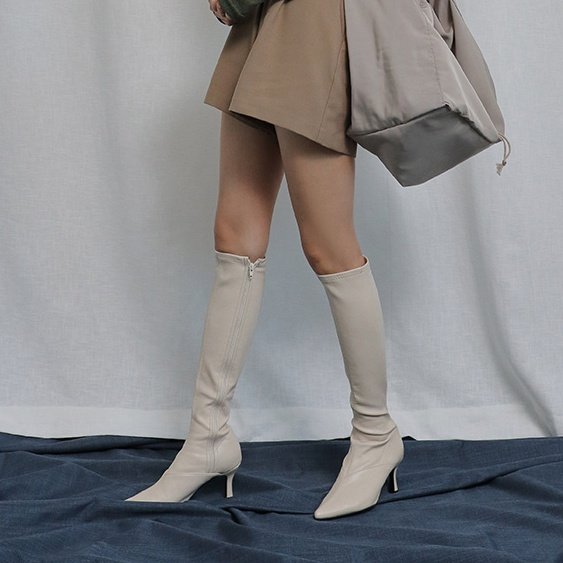 韩国东大门女高筒靴子拼接尖头细高跟鞋显瘦长靴时尚百搭秋冬新款