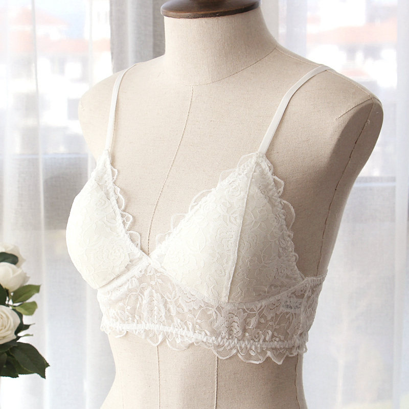 精致法式真丝文胸桑蚕丝蕾丝三角杯抹胸内衣无钢圈薄款bralette