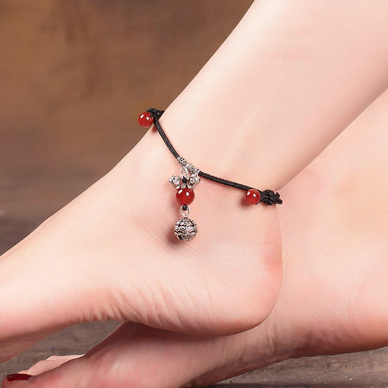 925纯银铃铛脚链女有声音古风性感脚踝链复古民族风足链森系夏季