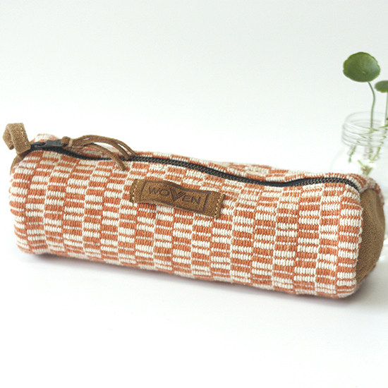 尼泊尔wsdo纯棉手织织布拼头层反绒牛皮圆筒笔袋笔袋