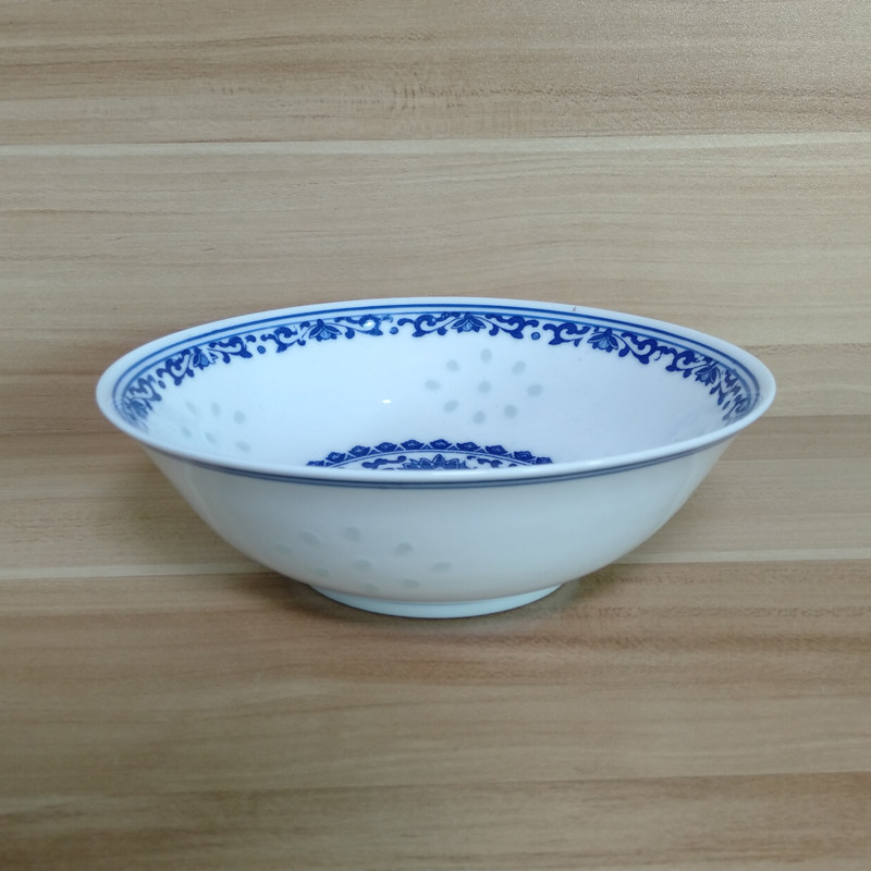 景德镇陶瓷餐具镂空米通釉下青花玲珑1个中式面碗碗