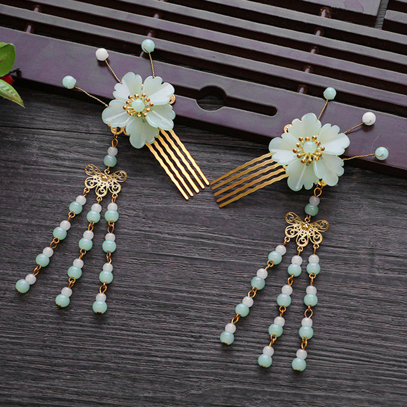 古风饰品古装发簪发夹古典复古琉璃花瓣插梳发饰