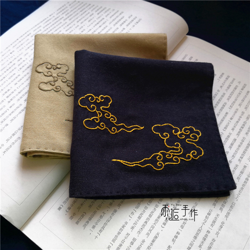 刺绣七夕包七夕材料diy祥云青云亚麻纯棉手帕手帕
