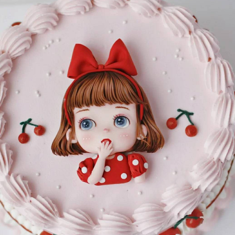 可爱小女孩蛋糕插件软陶蝴蝶结女孩生日蛋糕装饰儿童生日装饰