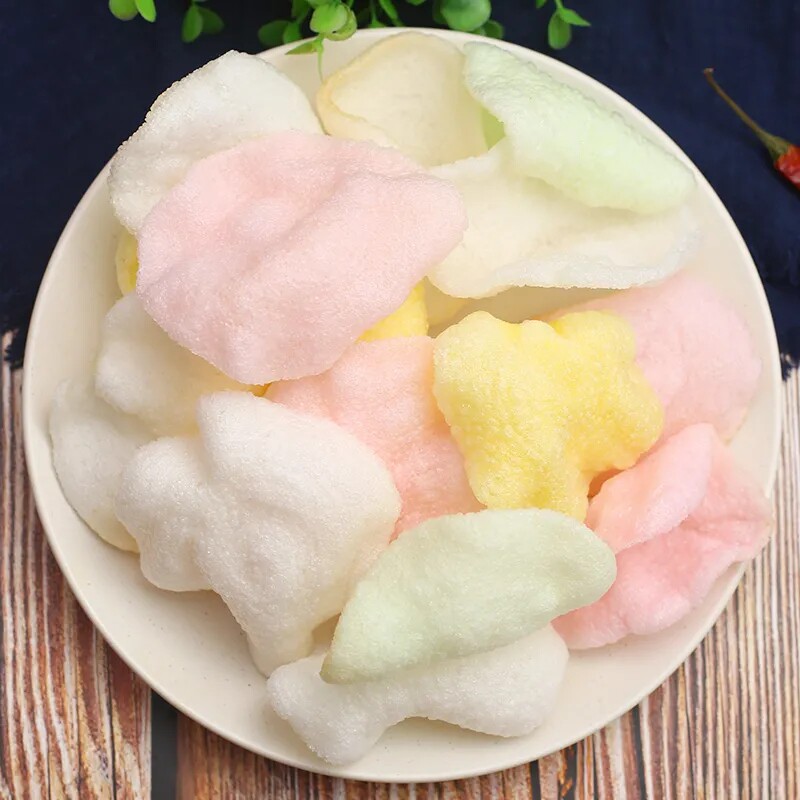 大连彩色虾片自己炸龙虾片网红油炸膨化生虾片虾条怀旧零食三盒装