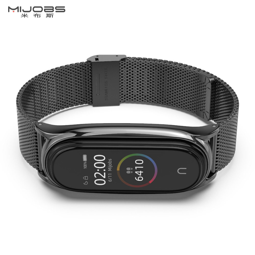 米布斯适用小米手环3代金属腕带5代nfc通用智能手环