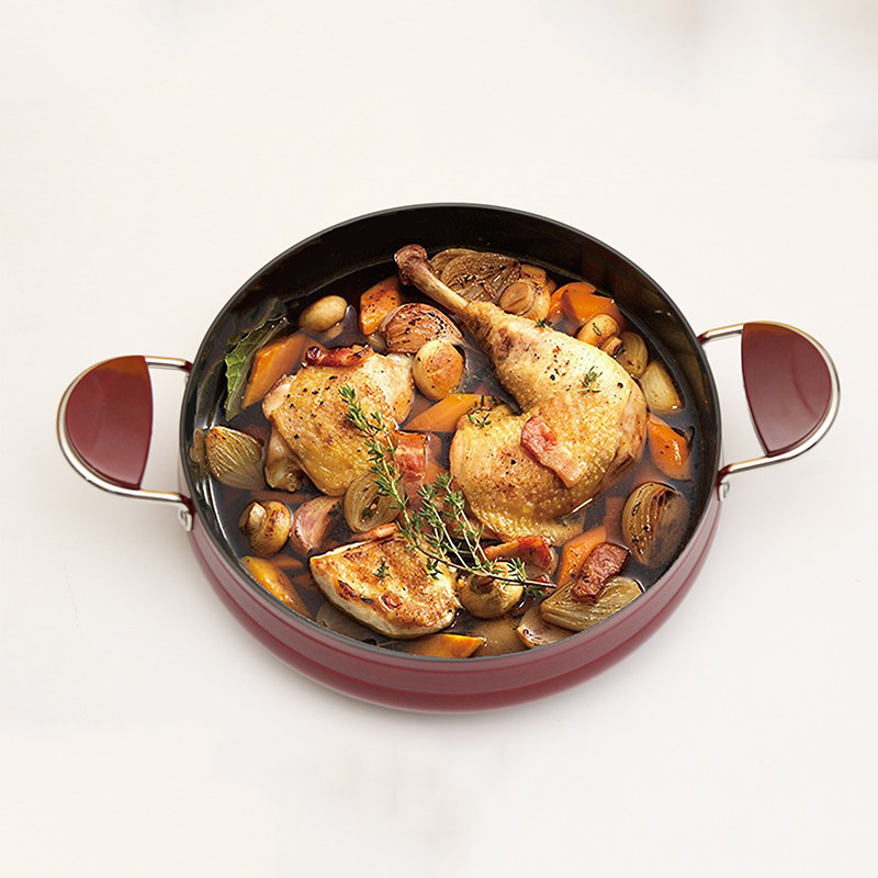 韩国进口汤锅家用炖锅电磁炉通用双耳熬粥锅韩式不粘锅高颜值红色