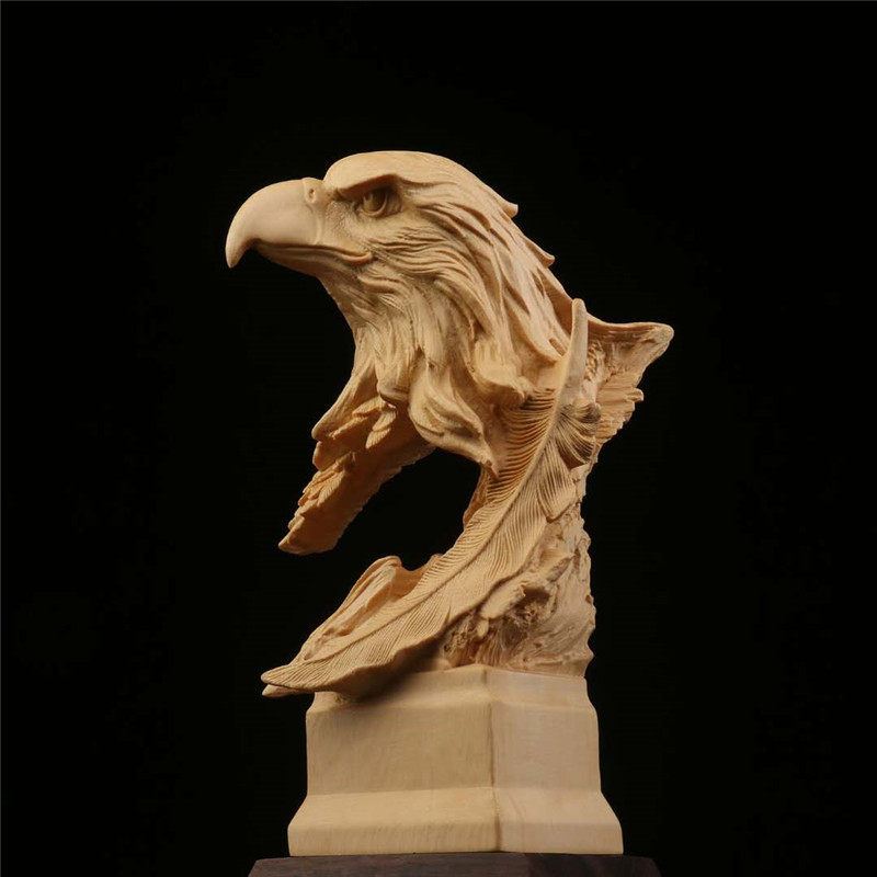 桧木雕刻老鹰摆件底座办公室家居装饰招财开业乔迁木雕
