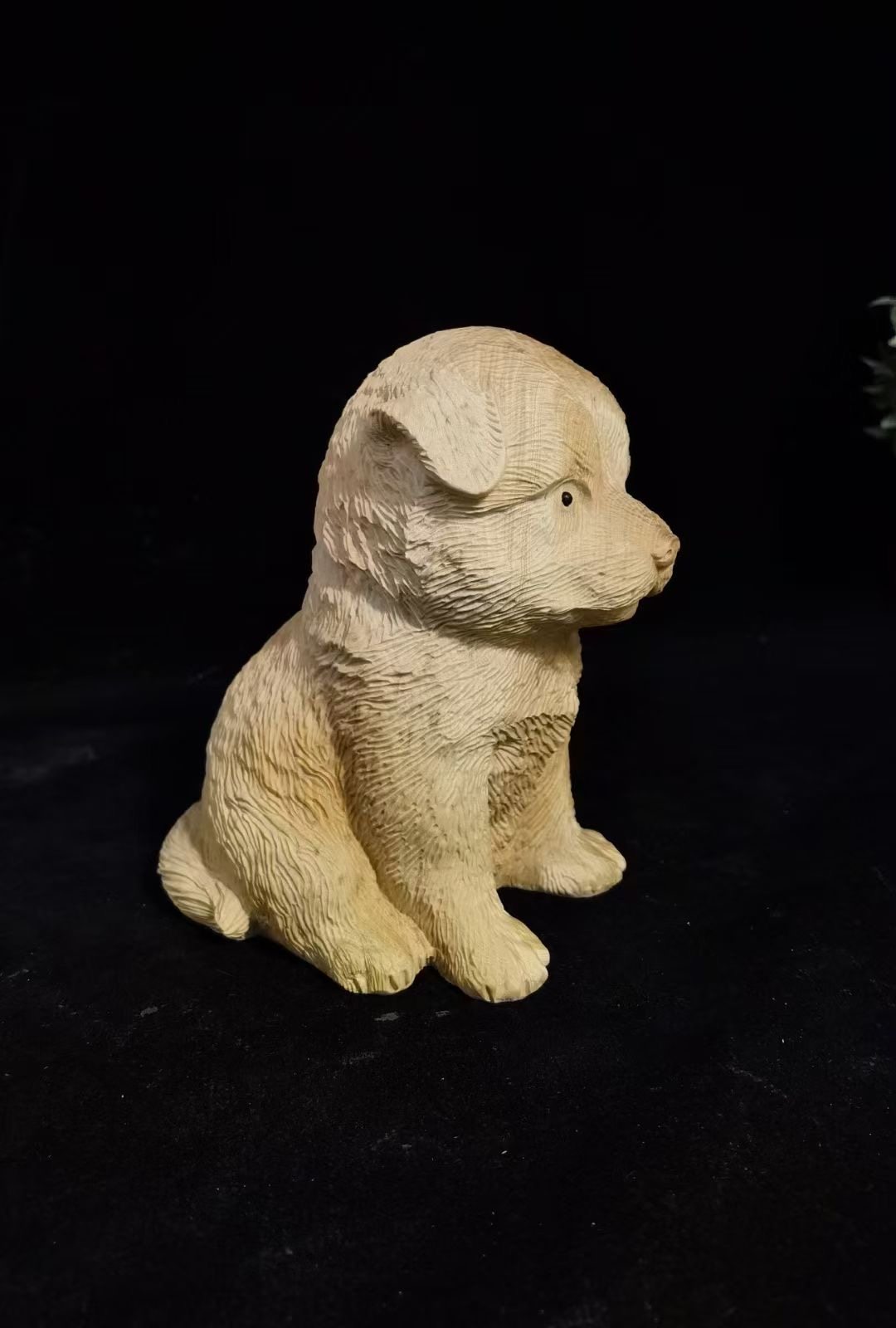 小叶狗狗福旺摆件工艺礼品木质手把宠小黄杨木狗茶木雕
