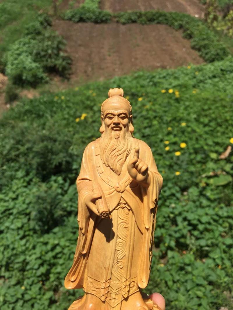 黄杨木雕老子传道一指问天摆件实木雕刻人物木雕