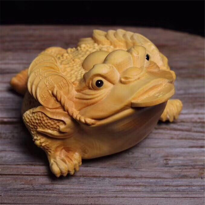 小叶金蟾蜍手把茶玩蟾蜍摆件黄杨手玩件金蝉雕刻木雕