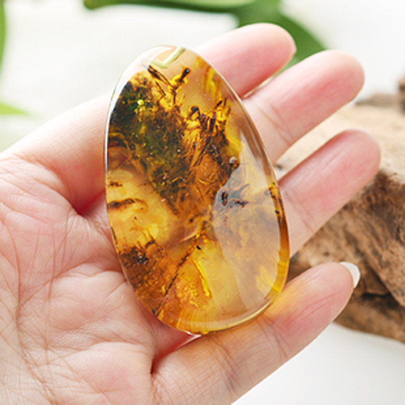 e.cats天然琥珀植物吊坠手把挂件毛衣链坠鉴定证书颈饰