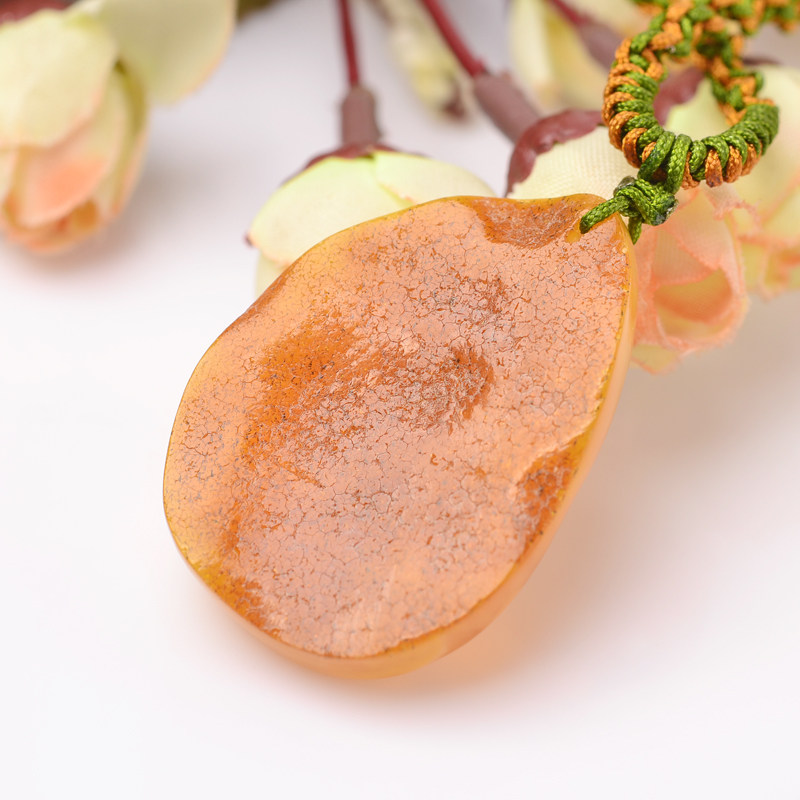 cats天然琥珀切面半蜜半珀白花蜜蜡原石吊坠项链挂绳