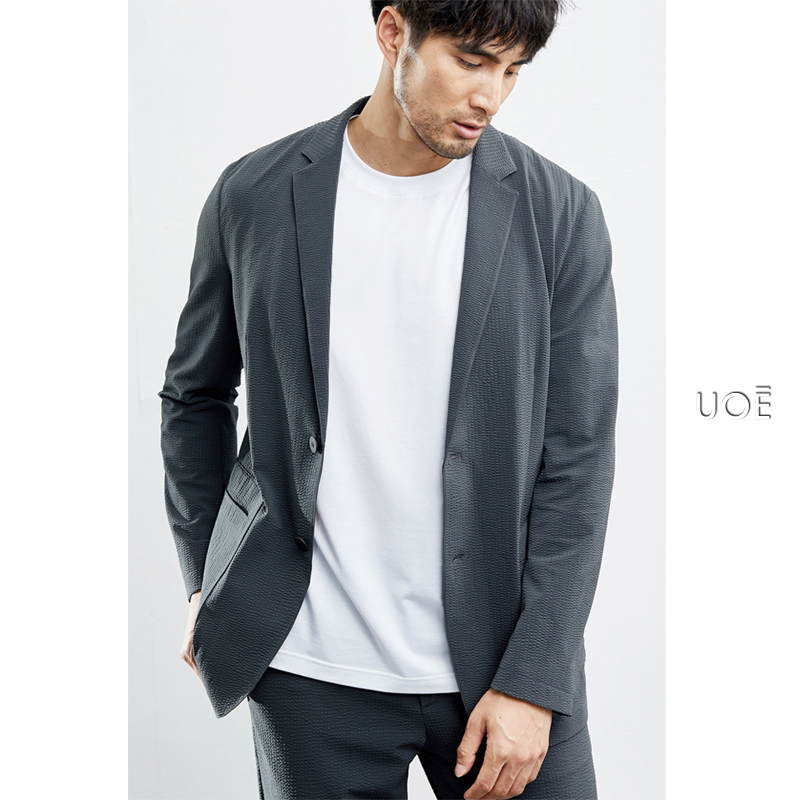 HG同步系列柜上9000+透气泡泡纱男士修身弹力西服外套薄款便西