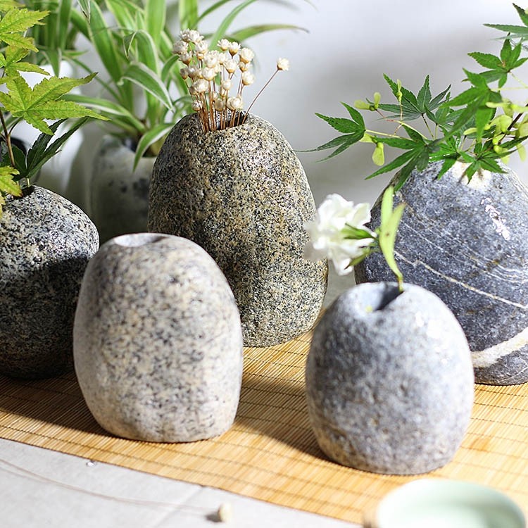 天然真石头花瓶花卉花插茶道桌面小花植物绿植花盆