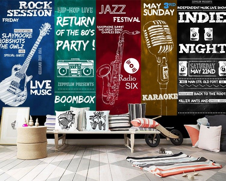 乐器元素壁纸吉他萨克斯话筒墙纸摇滚音乐烧烤壁画定制壁画