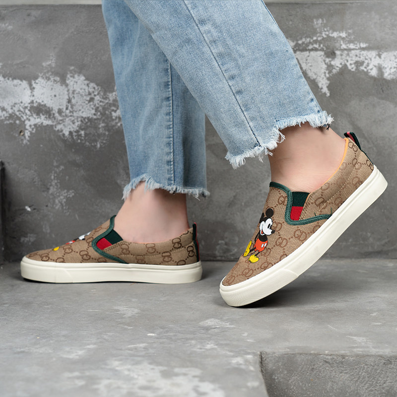 米奇板鞋男女韩版豆豆鞋百搭帆布鞋低帮懒人鞋子男一脚蹬男鞋潮流