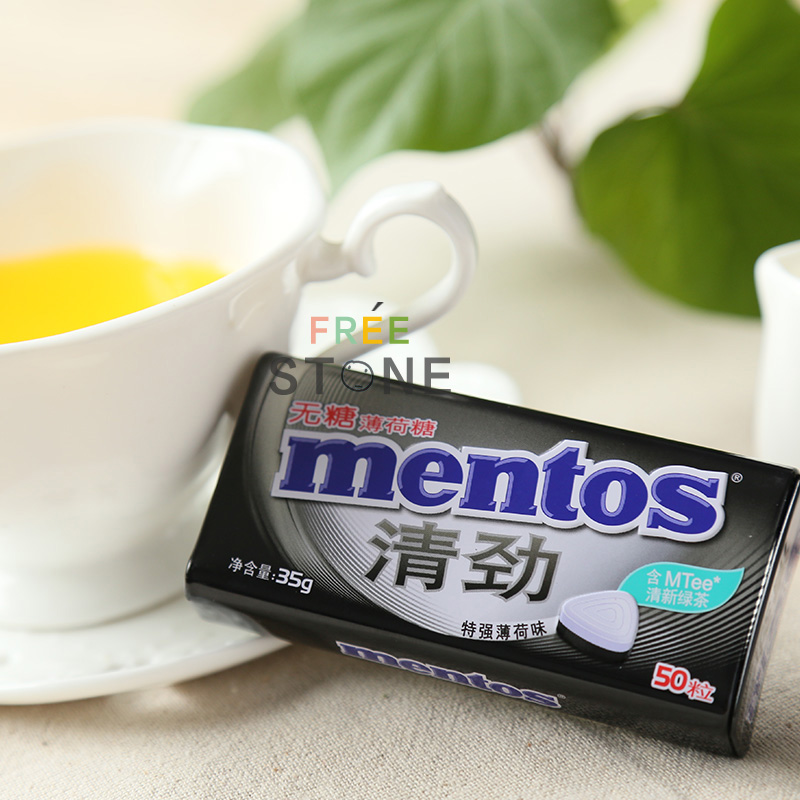 曼妥思薄荷糖mentos 清劲无糖特强薄荷糖铁盒清新口气 曼陀思