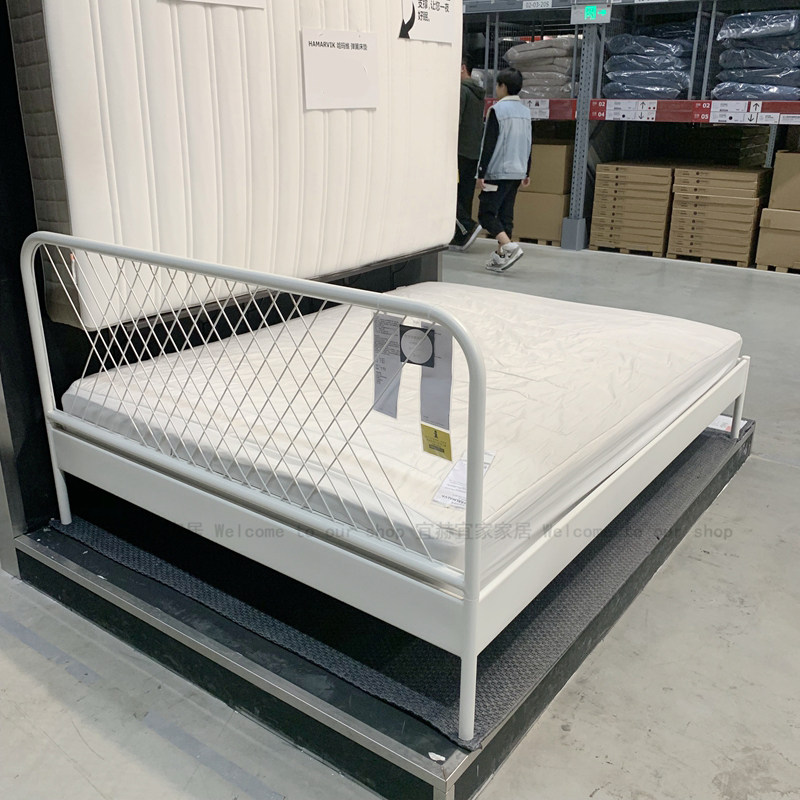 ikea宜家奈斯顿 铁艺床架单人双人床公主床简约床白色床1.5北欧风