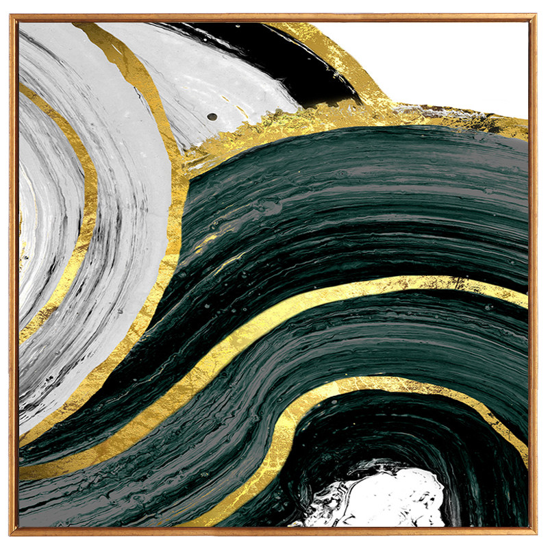 现代中式祖母绿金色抽象装饰画后现代轻奢样板房挂画现代装饰画