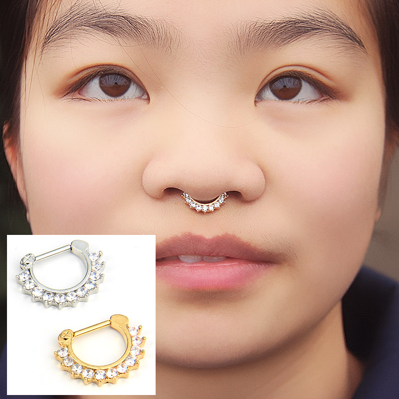 时尚钛钢无洞假有孔鼻中隔耳骨环女人体穿刺鼻钉鼻夹假鼻环男装酷