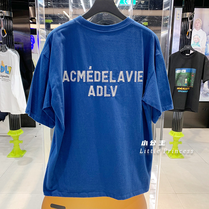 小公主韩国直邮adlv短袖新款手写字母宽松圆领t恤