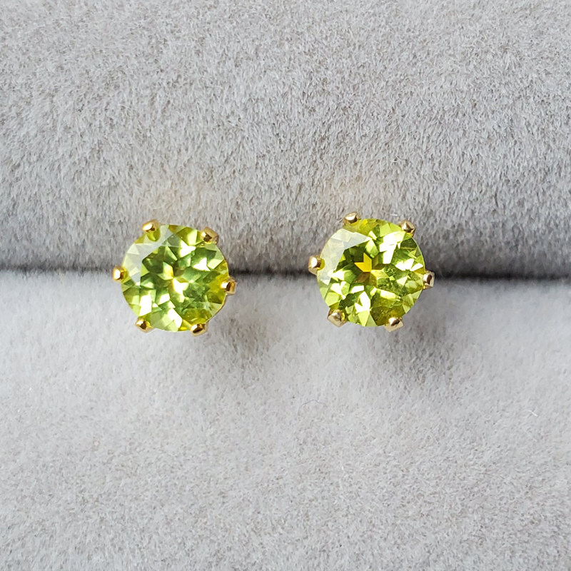 5毫米天然橄榄石正圆s925纯银镀金耳钉耳针耳钉