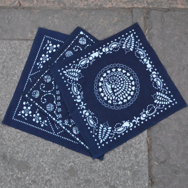 乌镇特色手工印染蓝印印花布小方方巾手帕复古手巾