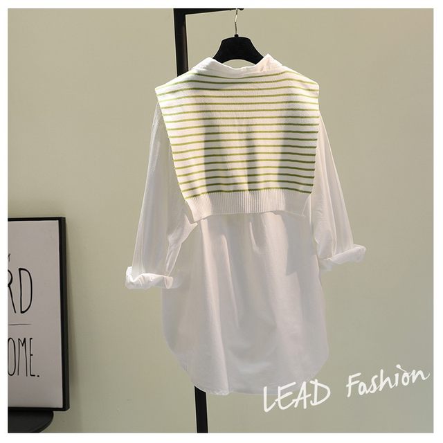 Striped shawl white cotton shirt female 2020 autumn new Korean literary loose casual shirt outerwear jacket Striped shawl white cotton shirt female 2020 autumn new Korean literary loose casual shirt outerwear jacket