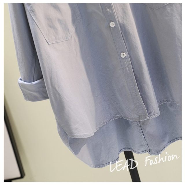 Double pocket blue cotton shirt female 2020 autumn new Hanfan Wen Yi bf wind casual shirts thin coat Double pocket blue cotton shirt female 2020 autumn new Hanfan Wen Yi bf wind casual shirts thin coat