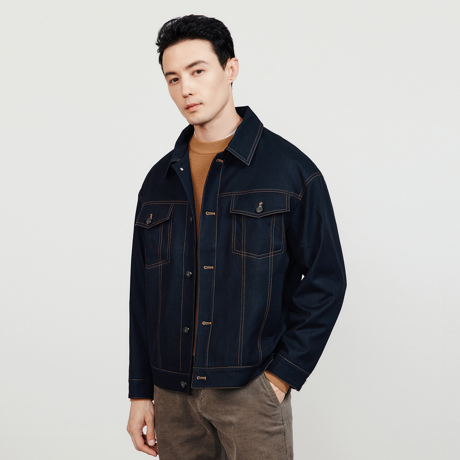 酷衣购2022秋冬季新款男士经典版型不褪色牛仔夹克衫夹克